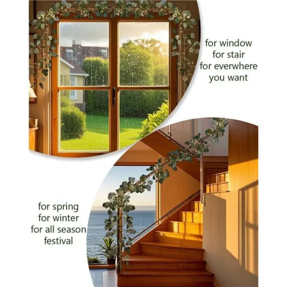 Lighted Twig Eucalyptus Garland 6FT 96 Warm White LED Battery Operated